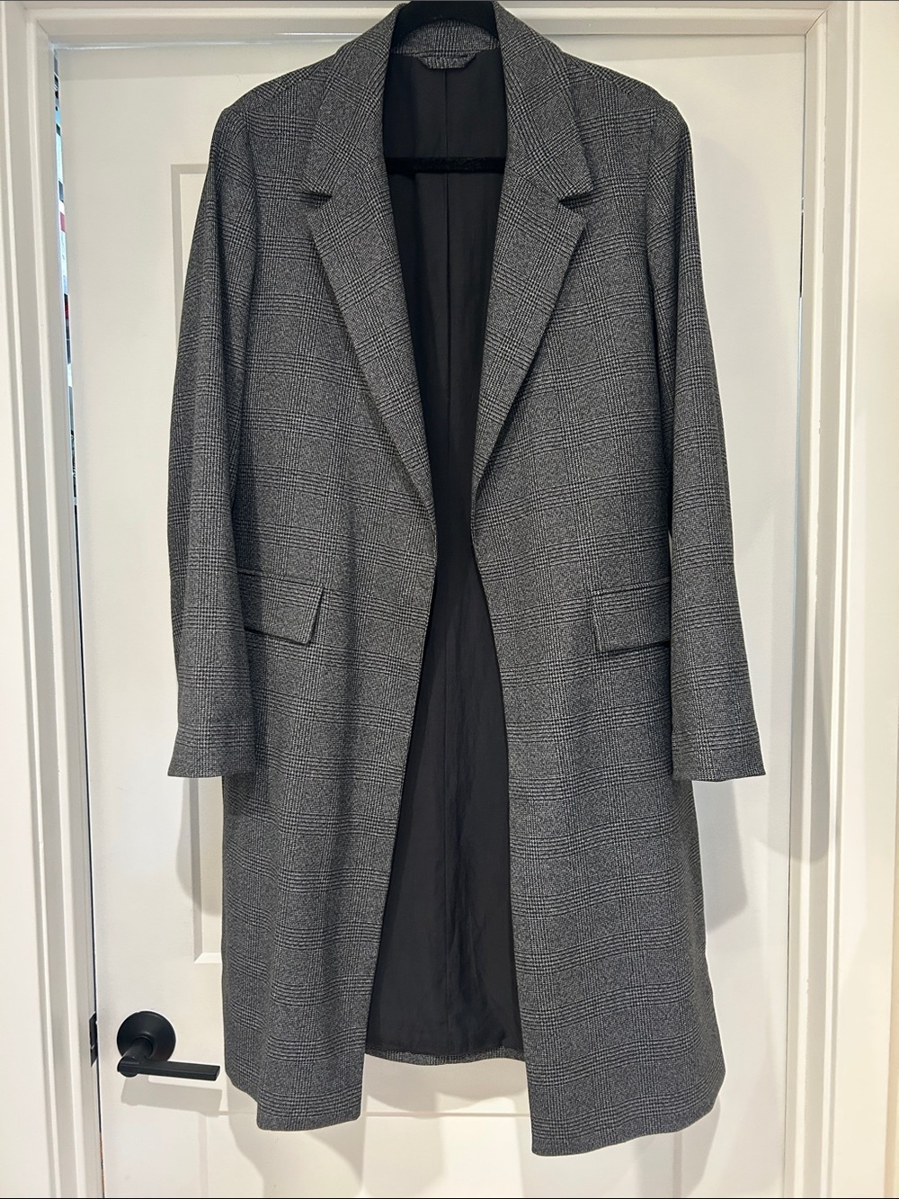 Classic Grey Plaid Women's Long Coat